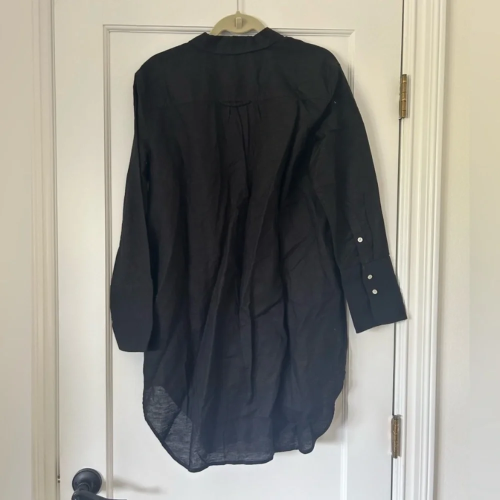 NWT J.Crew Relaxed-fit beach shirt in linen-cotton blend swim cover up SzS black